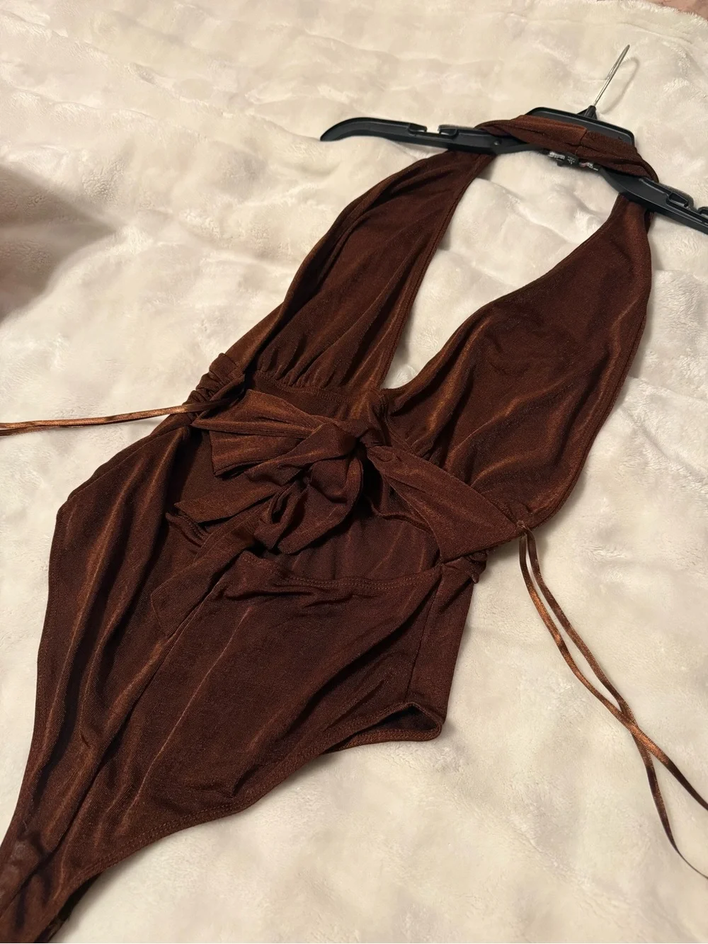 ✨ MIXED THREADS L.A. Chocolate Brown Metallic Shimmer Halter Bodysuit ✨